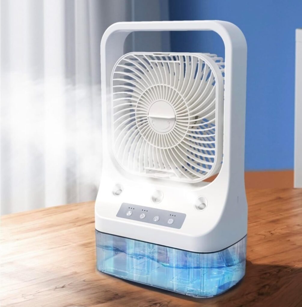 Vasukie V9 Portable Table Fan with Mist in White Color - Compact and USB Powered