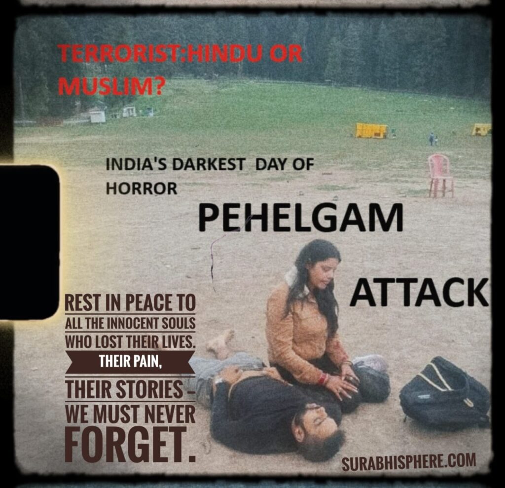 Tribute banner for Pahalgam attack victims, featuring a message of remembrance and hope after the April 22, 2025, terror attack in Kashmir.